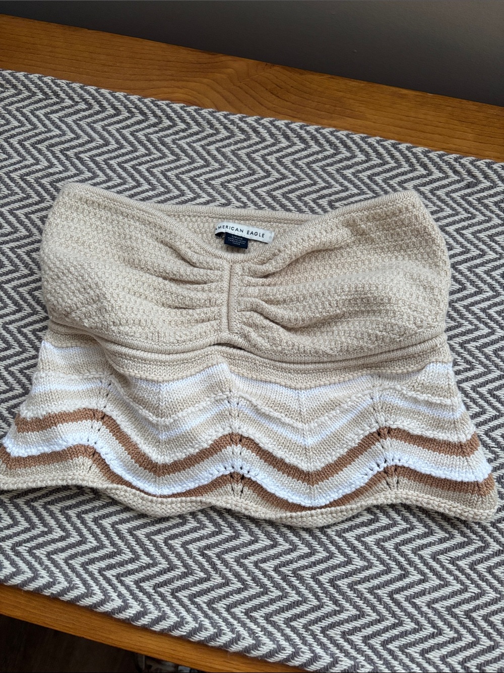 American Eagle Outfitters Cream Knit Strapless Chevron Mini Skirt